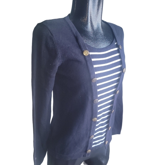 Lindor Navy Blue Sweater with Striped Front S - Picture 3 of 7